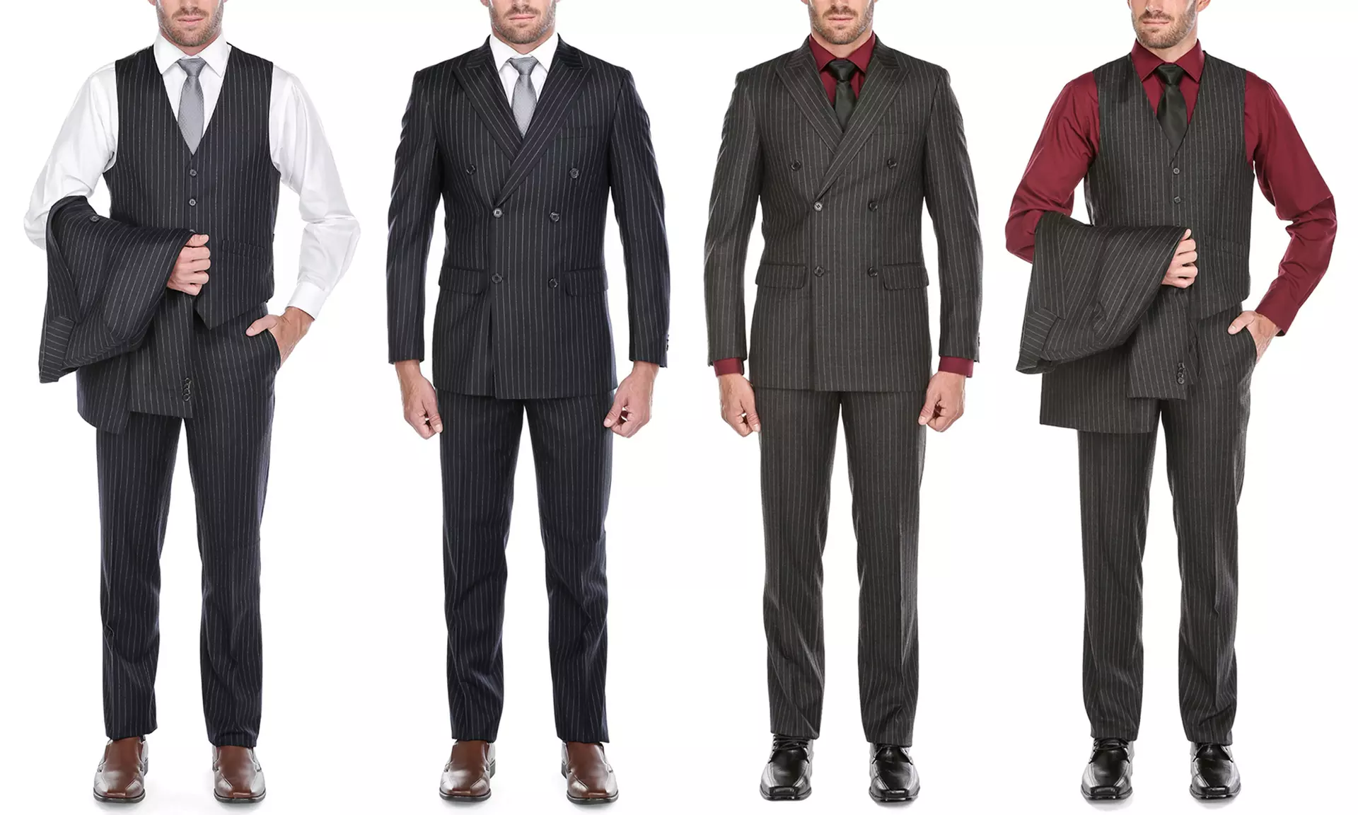 Verno Men’s Wool Slim-Fit Pinstripe Double-Breasted Suits (3-Piece) - Primary Image