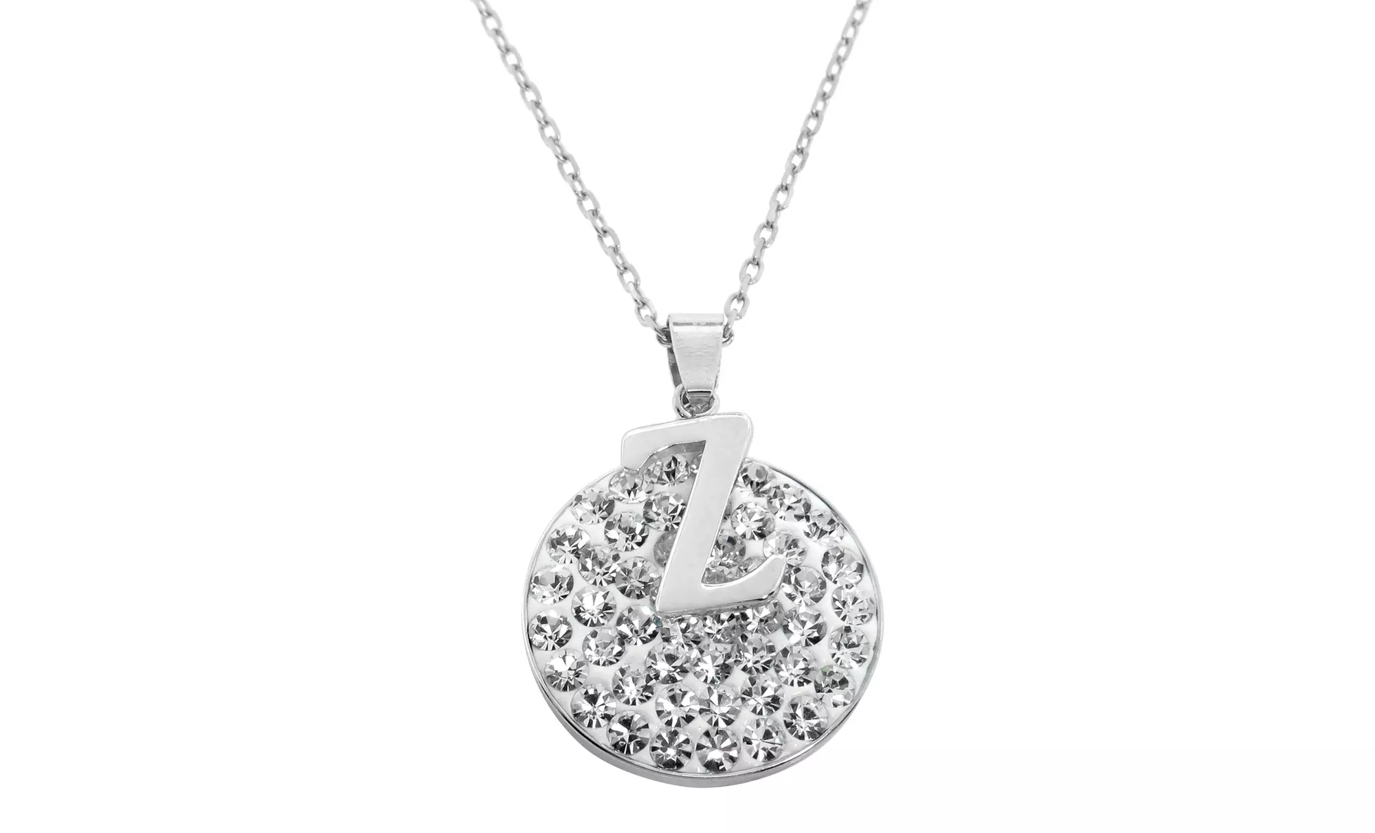 Sterling Silver Disc Initial Necklaces with Swarovski Elements - Primary Image