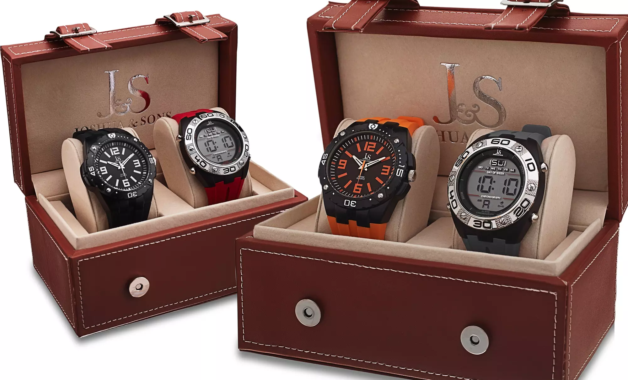 Joshua & Sons Men's Sports-Watch Gift Set with Black Analog/Red Digital or Orange Analog/Gray Digital. Free Returns. - Primary Image