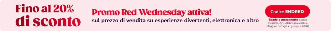 Approfitta di uno sconto fino al -20% su Vicino a te, Shopping e Viaggi. Codice: ENDRED. Scade a mezzanotte. Alcuni deal esclusi.