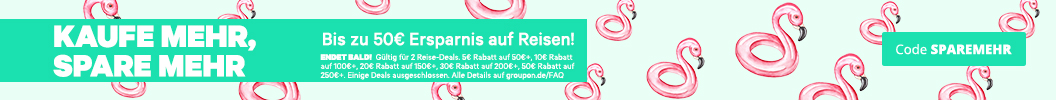 GIb den Code SPAREMEHR beim Bezahlvorgang ein und spare bis zu 50€ auf Dein nächstes Reise-Abenteuer! Das Angebot ist gültig für 2 Reisen.