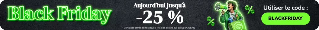 Aujourd’hui jusqu’à 25 % de réduction ! Code : BLACKFRIDAY