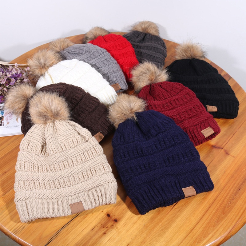 Womens Winter Knitted Beanie Hat with Faux Fur Pom to Stay Warm