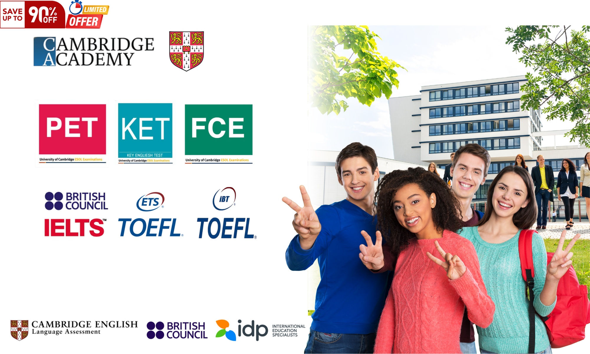 TOEFL, IELTS, KET, PET, FCE Preparation course up to 90%