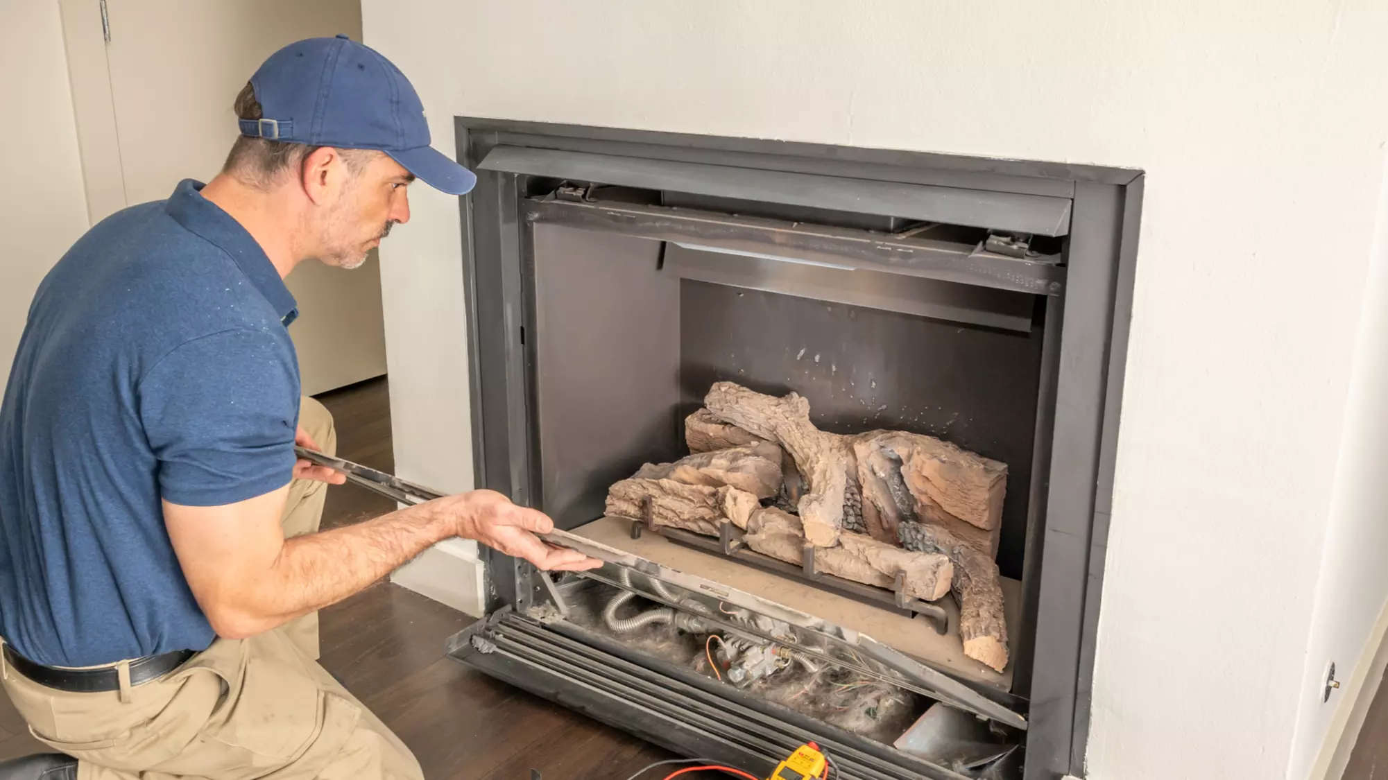 Gas log fireplace tune-up, cleaning and inspection service