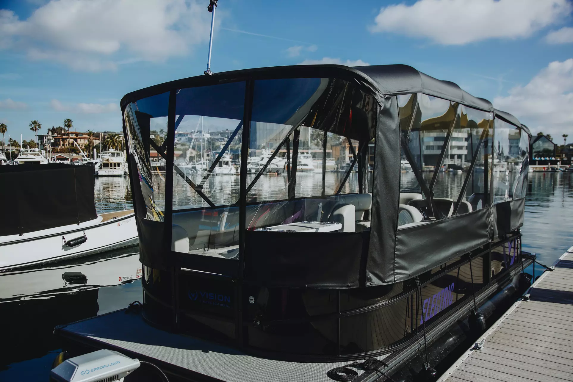 Eco-friendly Electric Pontoon Rentals: 2, 3, or 4-Hrs for Up to 10 in Newport Harbor  (Up to 22%Off) - Primary Image