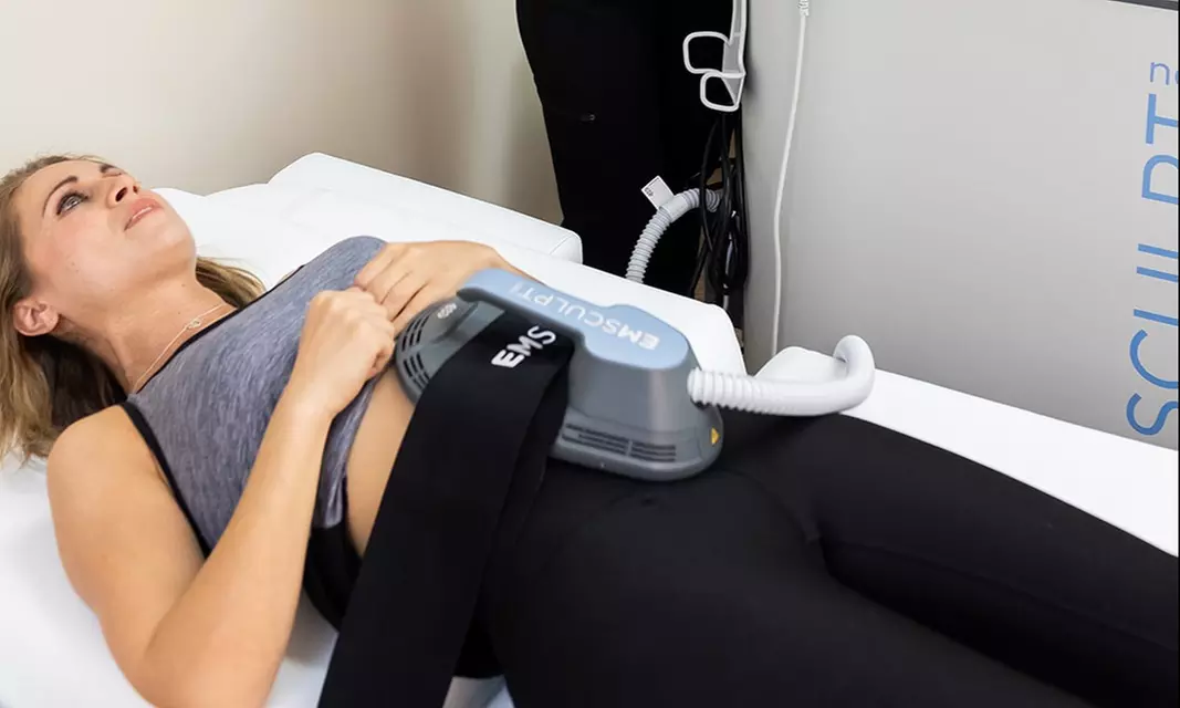 Experience Rise Wellness Lounge with EMSculpt NEO Abdominal Treatment plus RF Skin Tightening, offering up to 50% off. - Primary Image