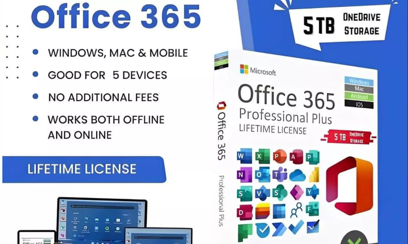 Up to 90% Off on Microsoft Office 365 Professionel plus For 5 Devices lifetime license Mac and Windows - Primary Image