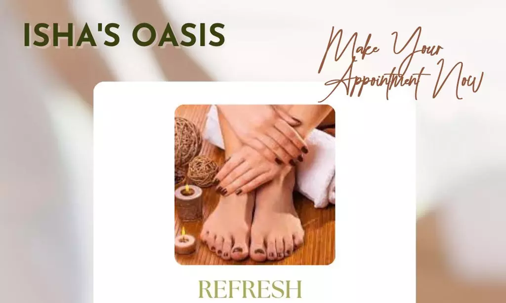 Experience the ultimate refresh with Isha's Oasis classic mani-pedi, featuring gel polish and foot massage, up to 30% off - Primary Image