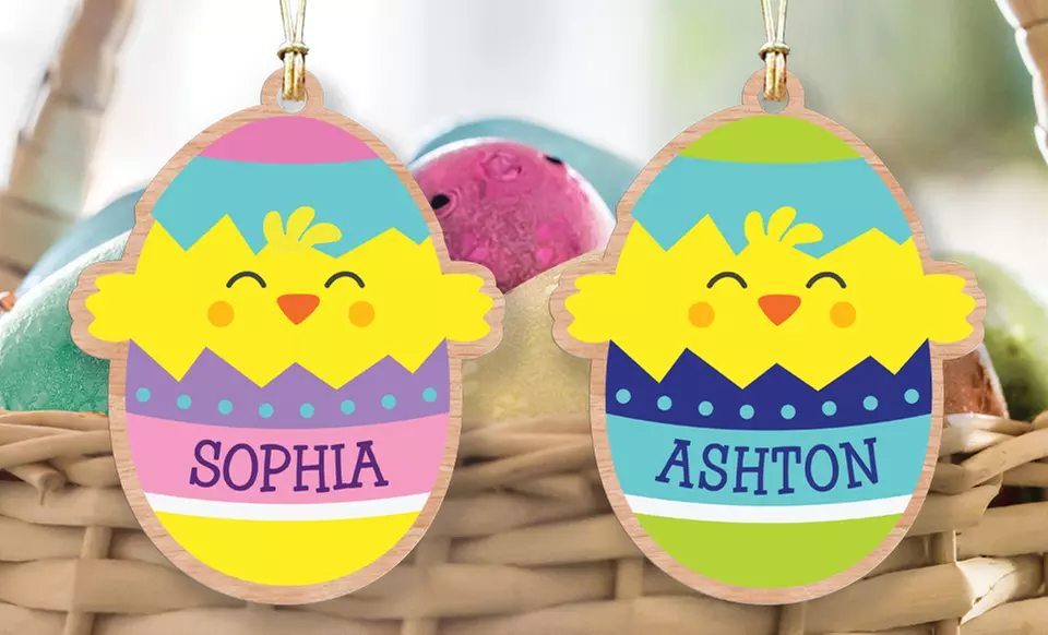 GiftsForYouNow.com offers personalized wood Easter basket tags with custom designs, up to 32% off, for unique celebrations - Second Medium