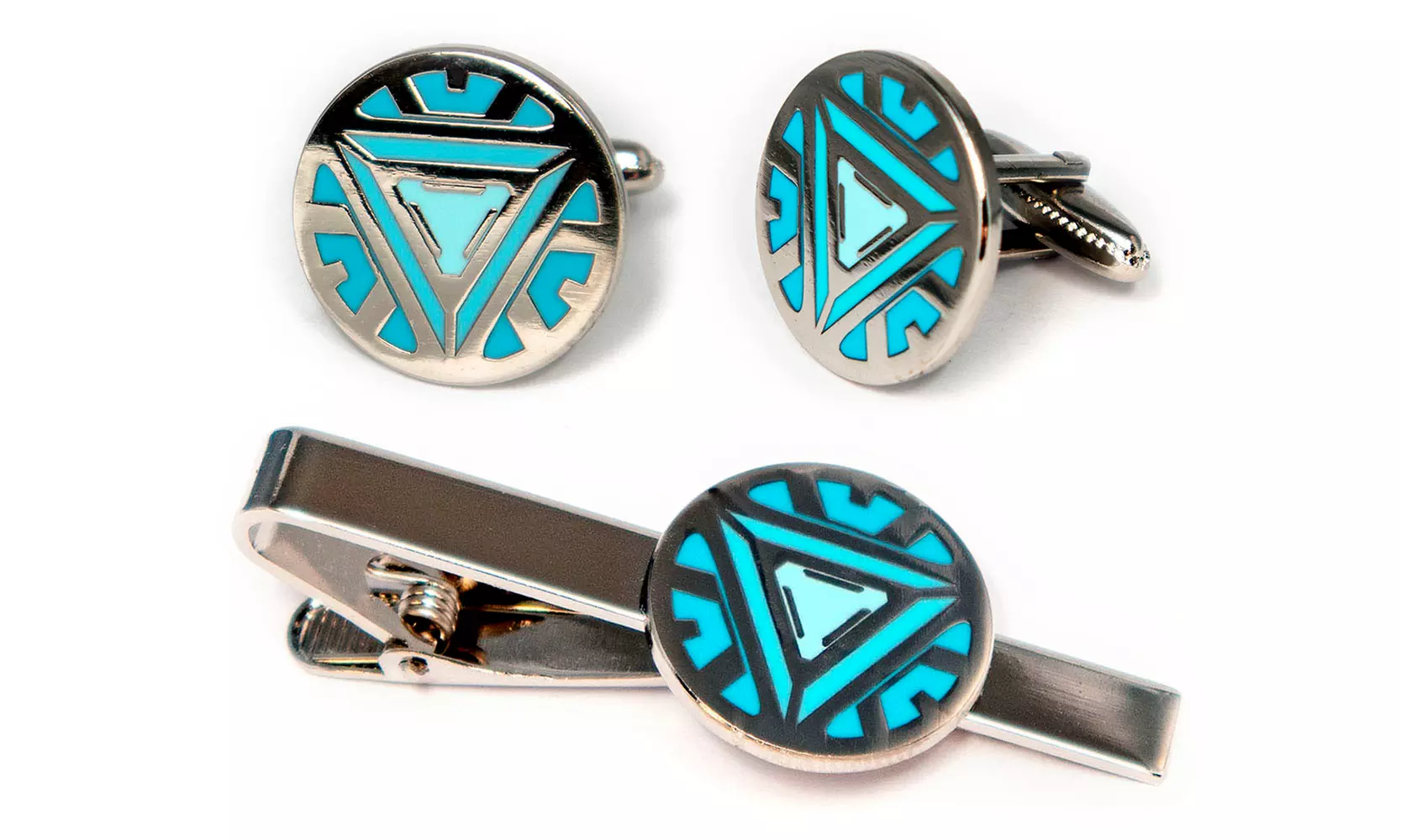 Arc Reactor Cufflinks and Tie Clip Set for Pop Culture Fans