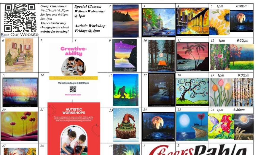 Image 1: Unleash Your Inner Artist at Painting Class w/ Chips & Bottled Water for 1 or 2 at Cheers Pablo at Up to 38% Off