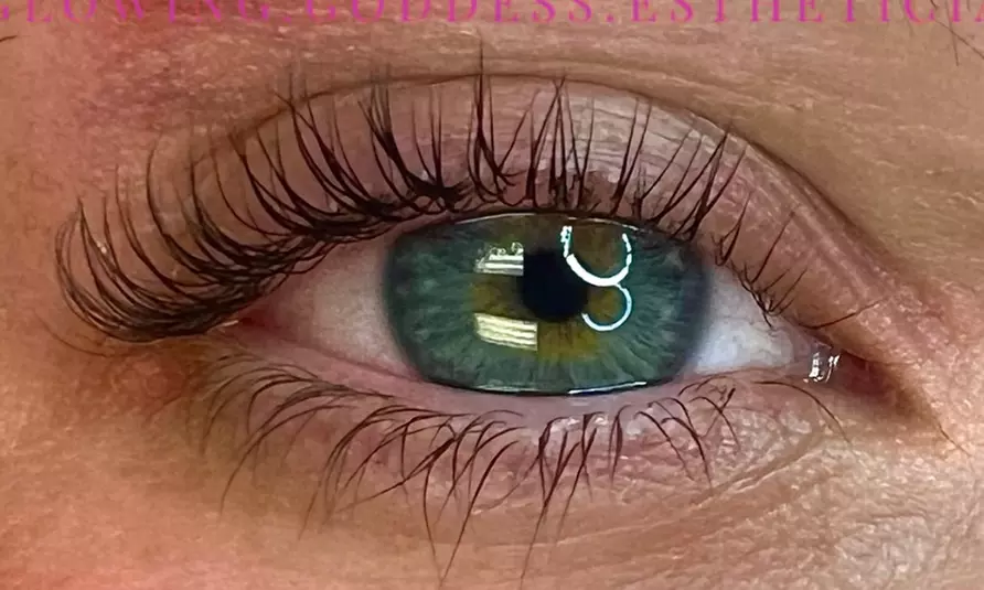 Experience The Glowing Goddess Esthetician's Lash Lift & Tint, with up to 50% off for beautifully enhanced lashes. - Primary Image