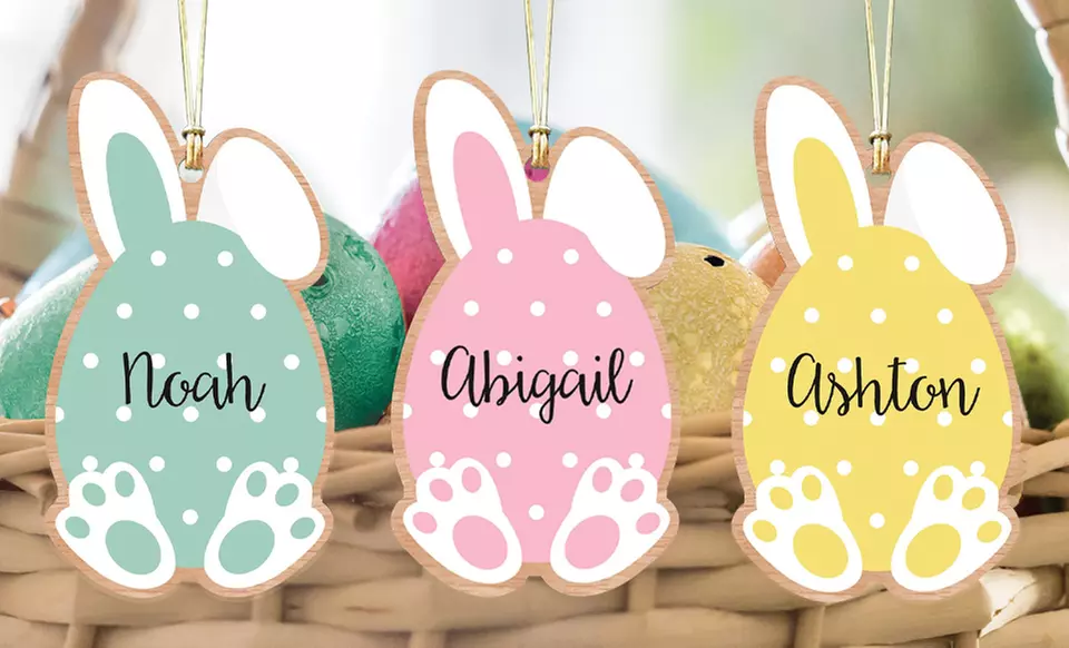 GiftsForYouNow.com offers personalized wood Easter basket tags with custom designs, up to 32% off, for unique celebrations - Primary Image