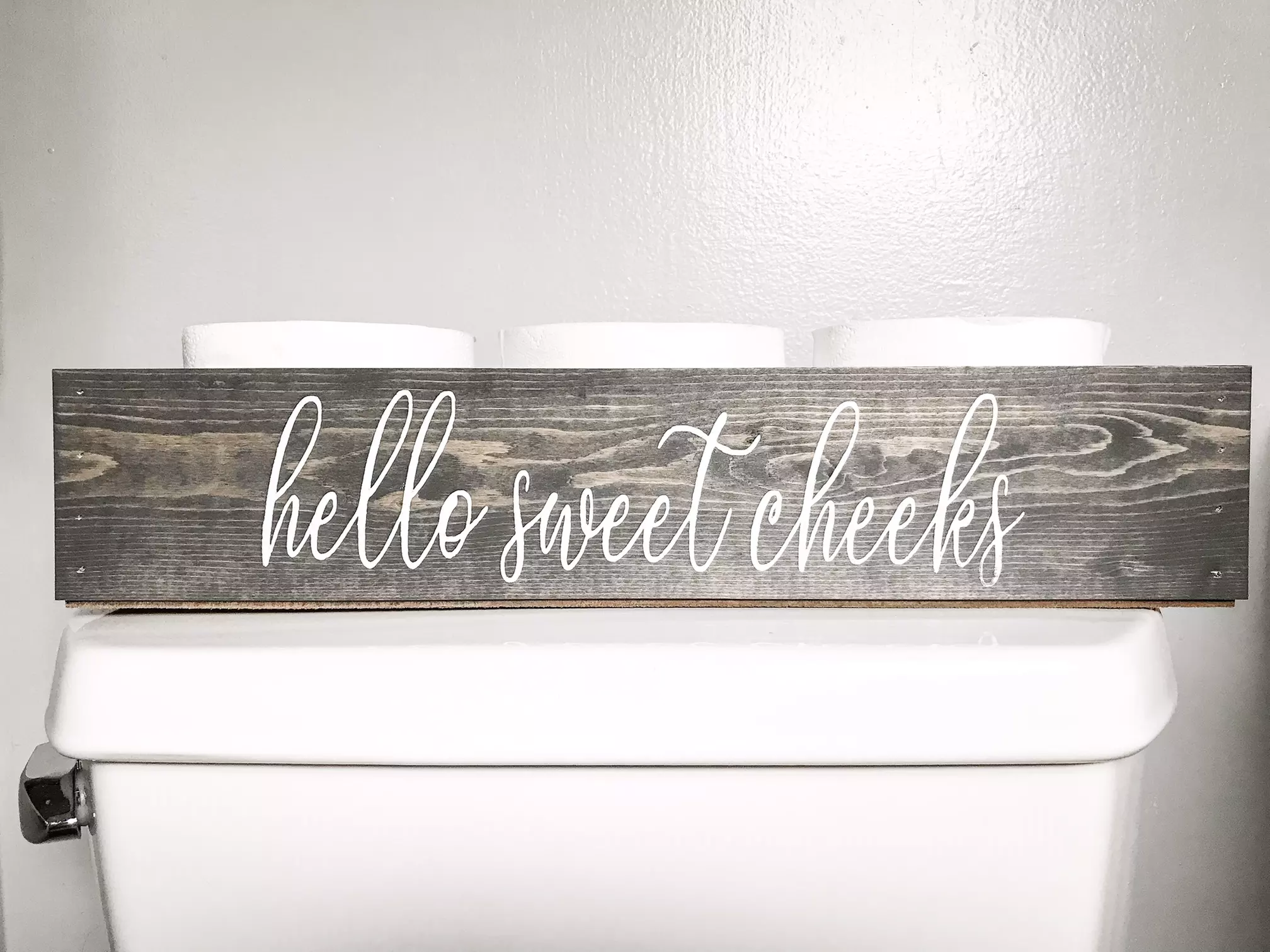 Add charm with Gray Hello Sweet Cheeks Toilet Paper Box from cottongrain.com, featuring options up to 25% off - Second Medium