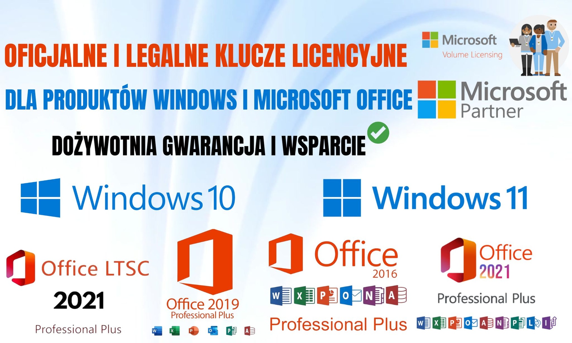 Klucze licencyjne aktywacji Microsoft Windows i Office