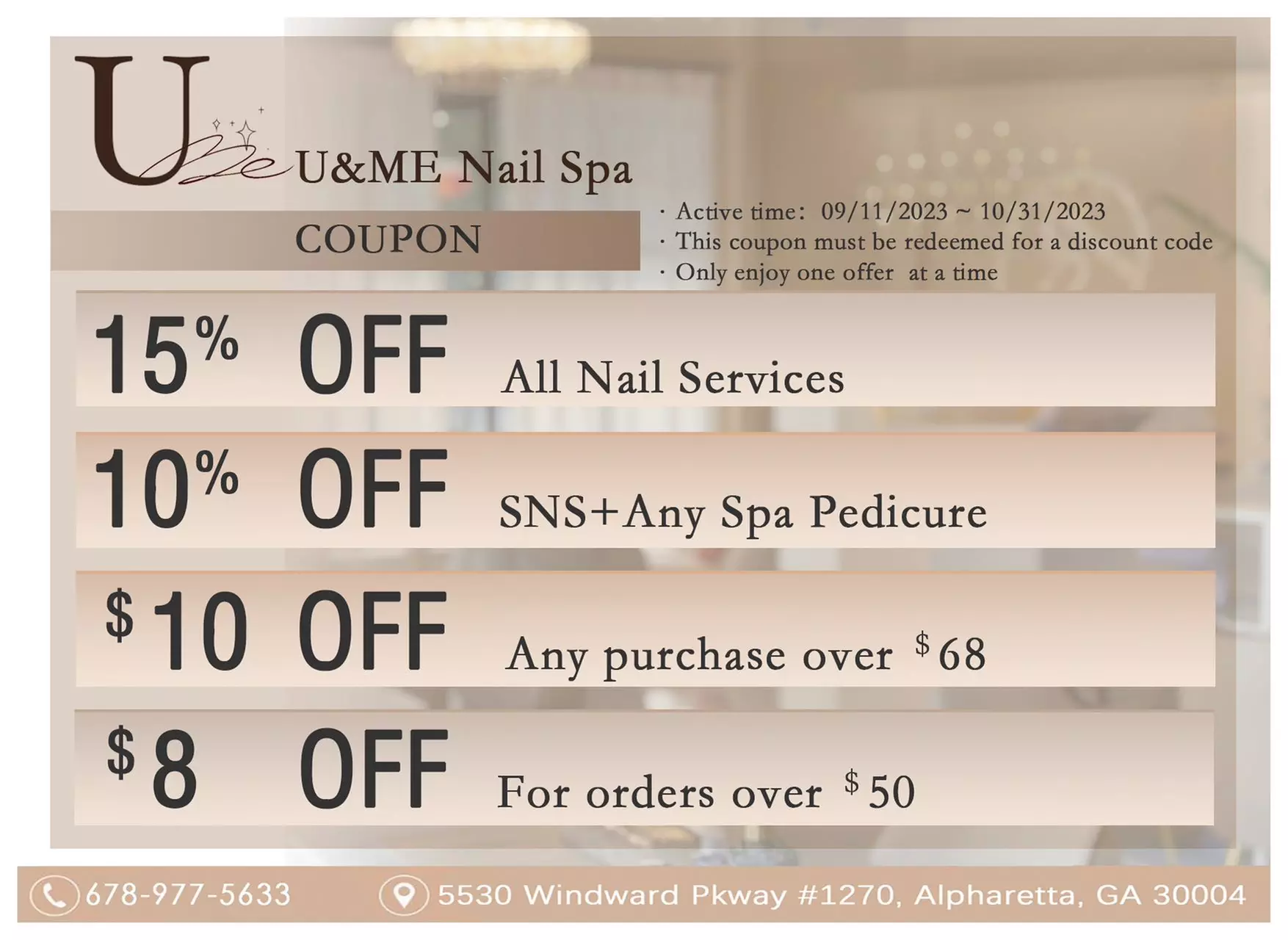 Up to 16% Off on Nail Spa/Salon - Nail Design at U&Me Nail Spa - Primary Image