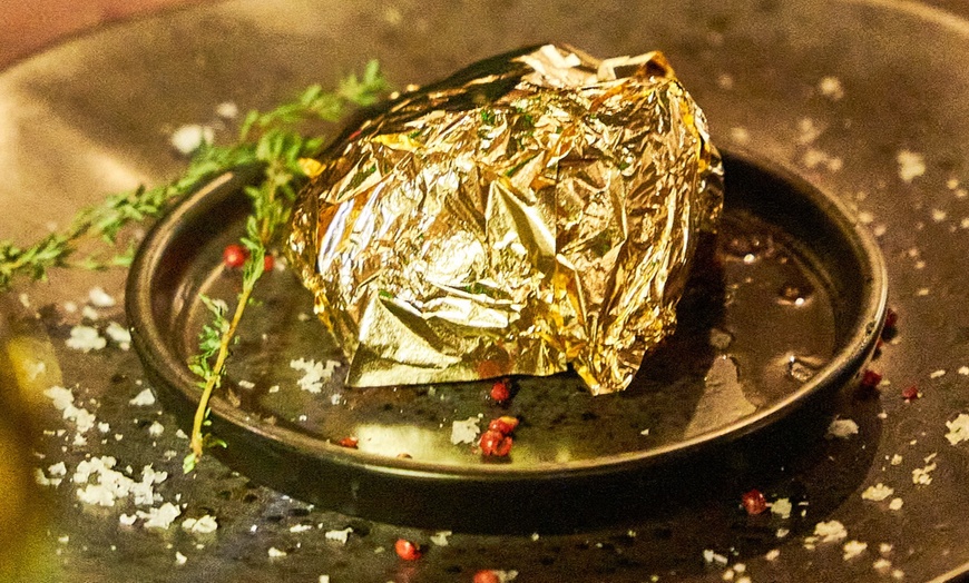 Image 1: ''Trust Me, It's Gold'' – 24K Gold-Wrapped Fillet Steak with Show