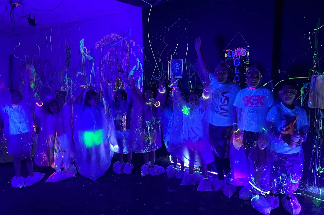 1-Hour Neon Splatter Room Experience with Take-Home Art 