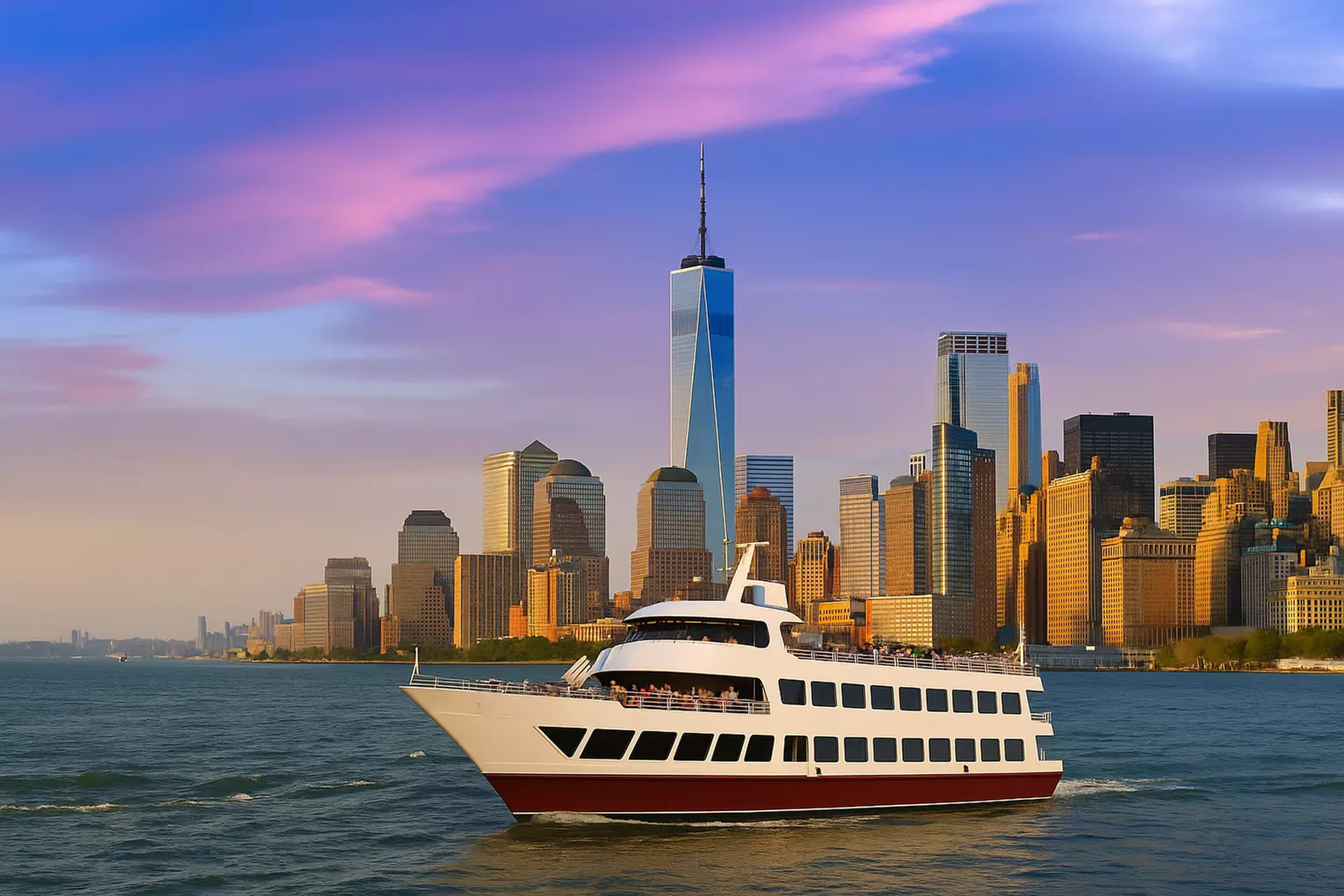 Enjoy a Scenic NYC Evening Cruise with Iconic Views During Sunset