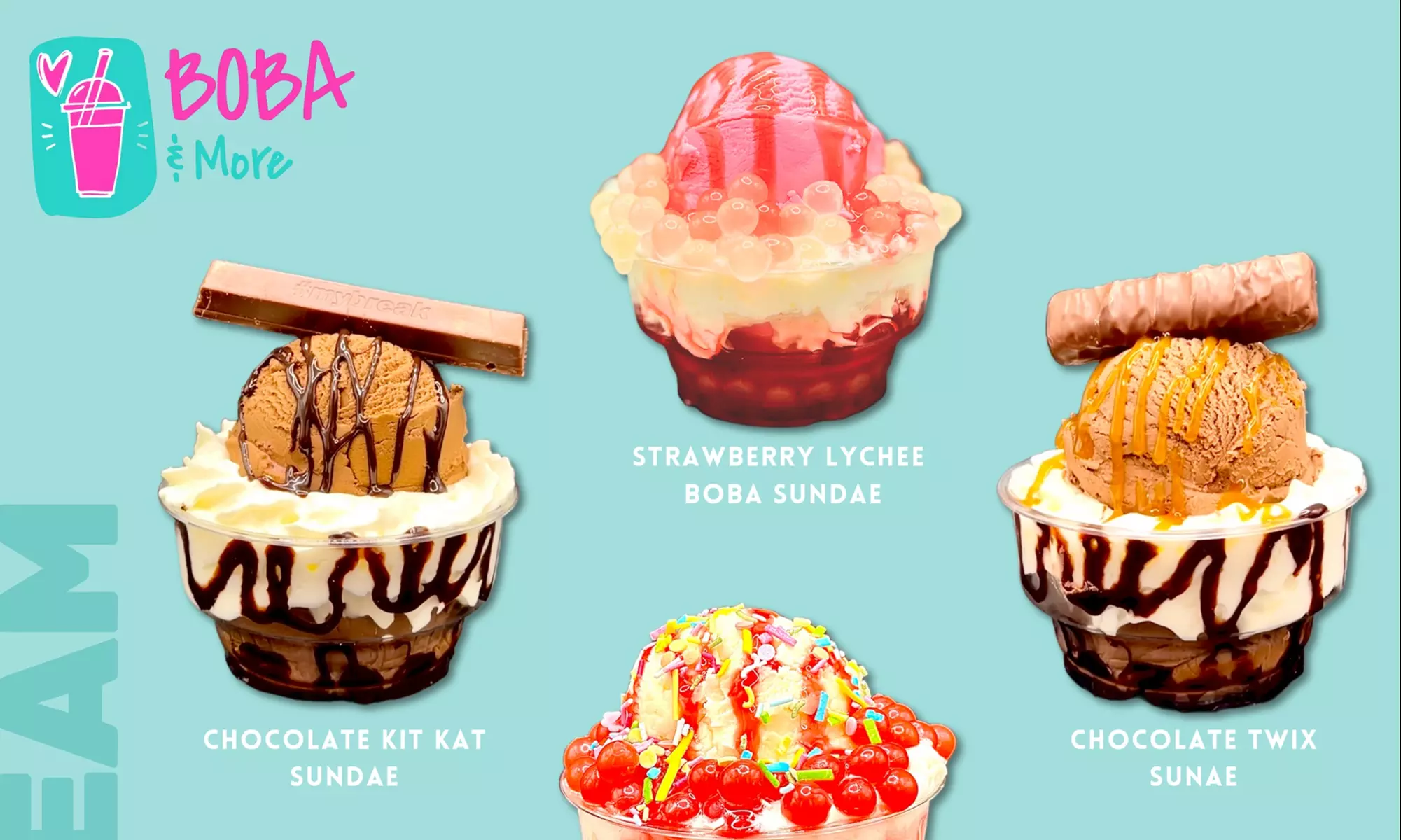 Two or Four Bubble Teas or Boba Ice Creams with Choice of Toppings