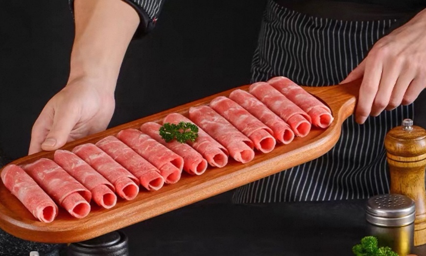 Image 3:  Hot Pot with sliced meat, fresh veggies, rice/noodles for Two or Four