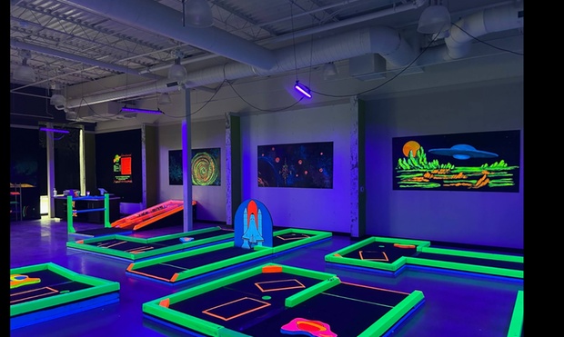 Glow-in-the-dark mini golf course