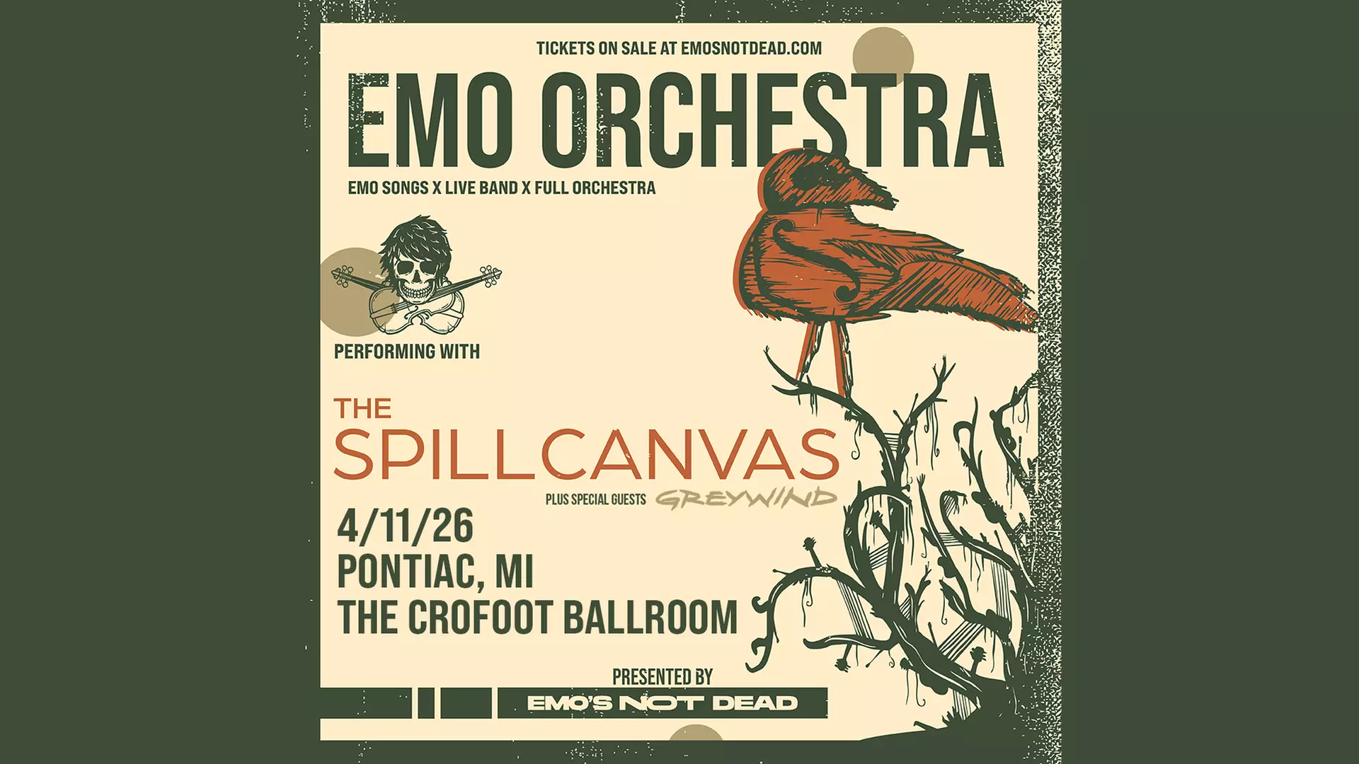 Emo Orchestra w/The Spill Canvas — An Evening of Emo on April 11th at 6 PM