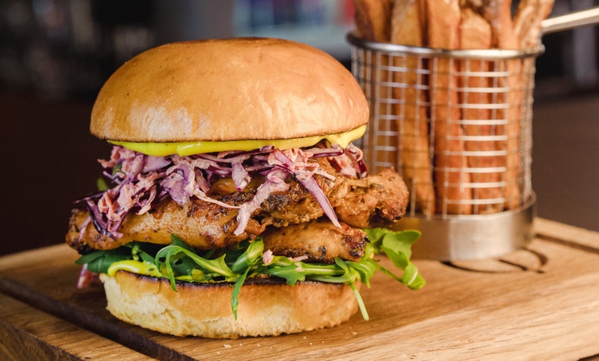 Image 6: Burger with Fries or Pizza and Cocktail, Wine or Beer