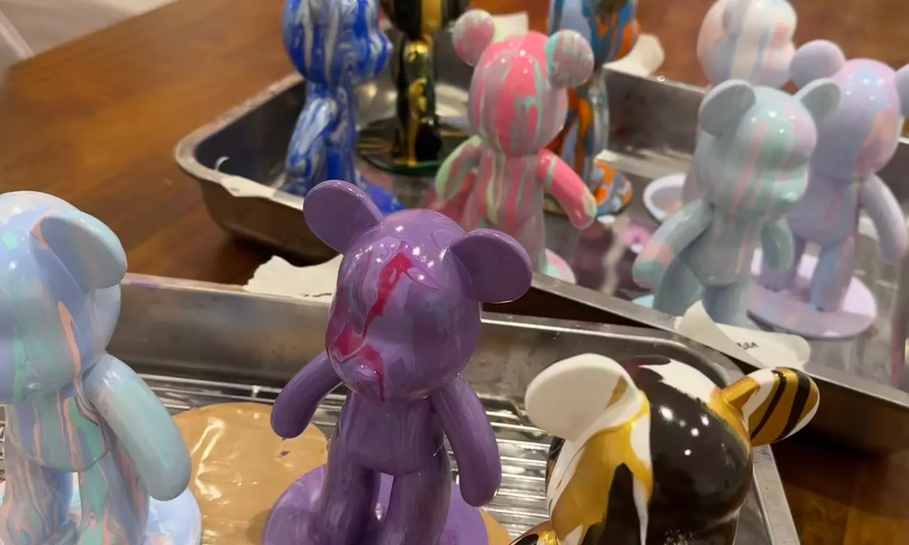 Create 1 or 2 Fluid Bear / Cream Glue Keychain or 9x12 Fluid Canvas