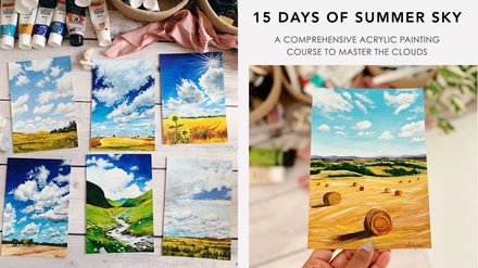 ''15 Days of Summer Sky'' Painting Class - Instant Lifetime Access - Debasree Dey Art
