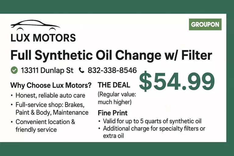 Up to 39% Off on One Full Synthetic Oil Change with Brake Inspection at Lux Motorsco - Primary Image