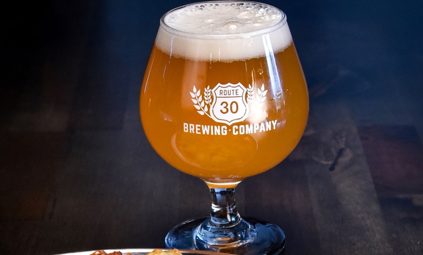 Image 1: Experience 2 Pints & a Pizza for 2 or a Flight and Pint for 2 @ Route 30 Brewing Company (Up to 38% Off) 