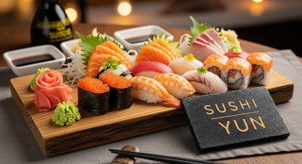 For 2 people: One Appetizer to Share, Two Entrées, and Two Drinks Dine out - Sushi Yun