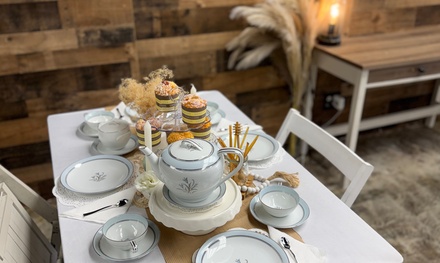 Tea party package for 2 Guests. Two hot tea +1 cold tea offering per guest.1 dessert tray, 2 tea games. - Punky Produce