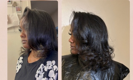 Classic Silk Press Package- Includes Wash , blow dry ,silk press , and trim. Leaves hair silky and shiny. - HairByInala