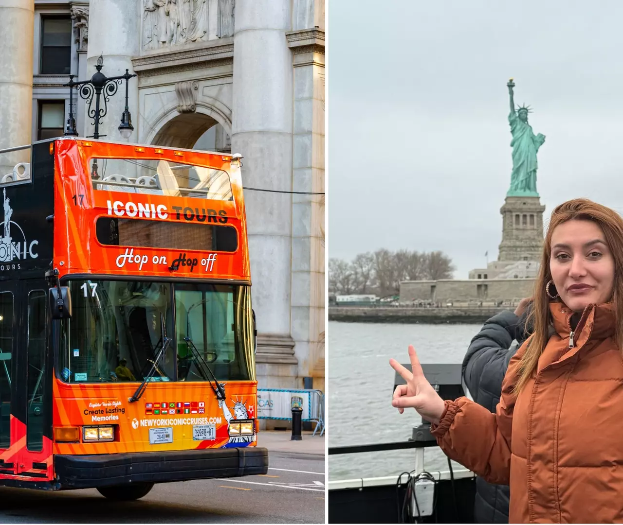 Double Views: NYC Night Bus Tour and Free Statue of Liberty Day Cruise