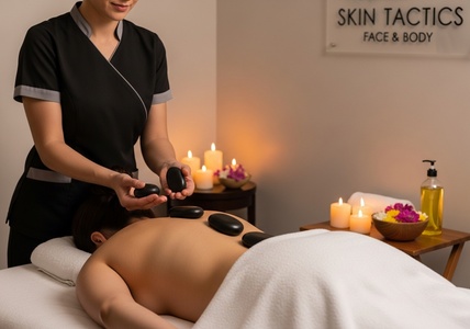 One 45 min Hot Stone Massage + Aromatherapy - Skin Tactics Face & Body