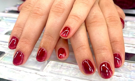 B - Builder Gel Mani w/ Heated Foot Massage, and UNLIMITED Cateye/Chrome/Foil/Glitter - Bronx Opal