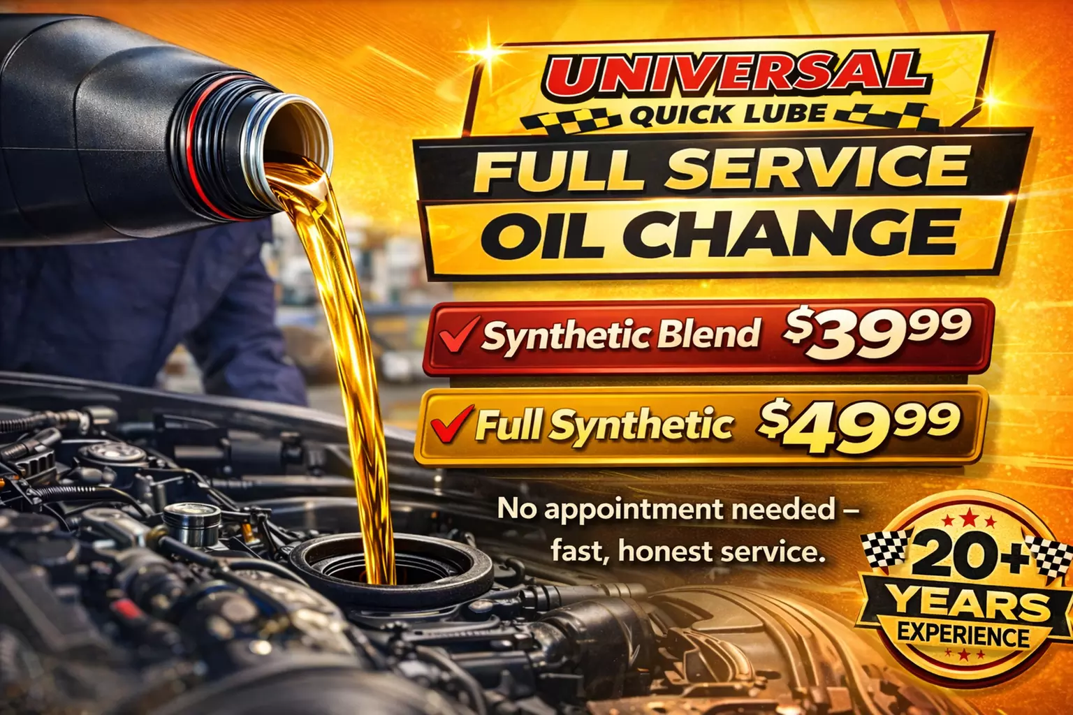 One Full Synthetic or Synthetic Blend Oil Change with Filter
