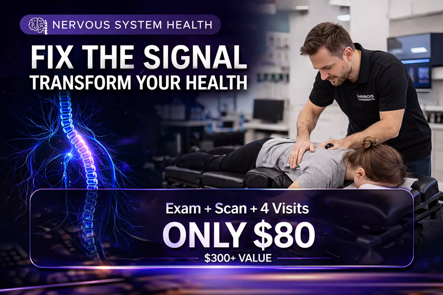 Hinrichs Chiropractic offers diverse chiropractic care options with up to 50% off, including exams and adjustments.