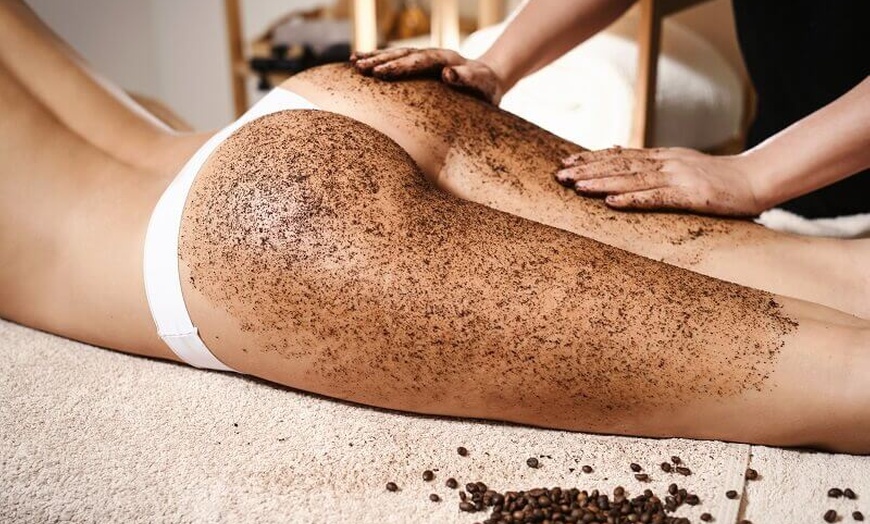 Image 1: Massage + Deeply Clean Coffee Scrub & Aromatherapy Essential Oil