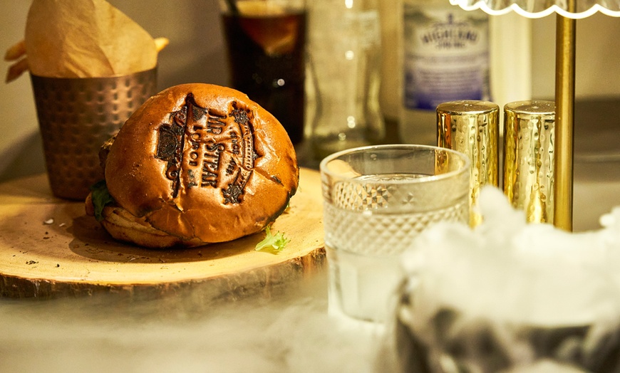 Image 1: Single or Double Mr Steak Burger & Fries Wrapped in Gold w/ Show for 2