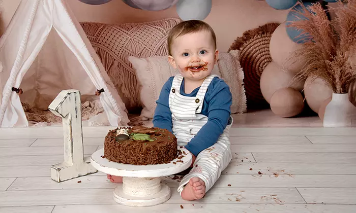 First Birthday Cake Smash Photoshoot with Print at Flash Photography