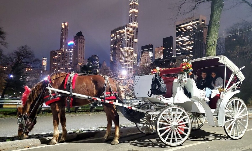 Image 8: Discover NYC Fancy Rides' enchanting 45-minute Central Park horse carriage tour, offering up to 24% off for a nostalgic journey.