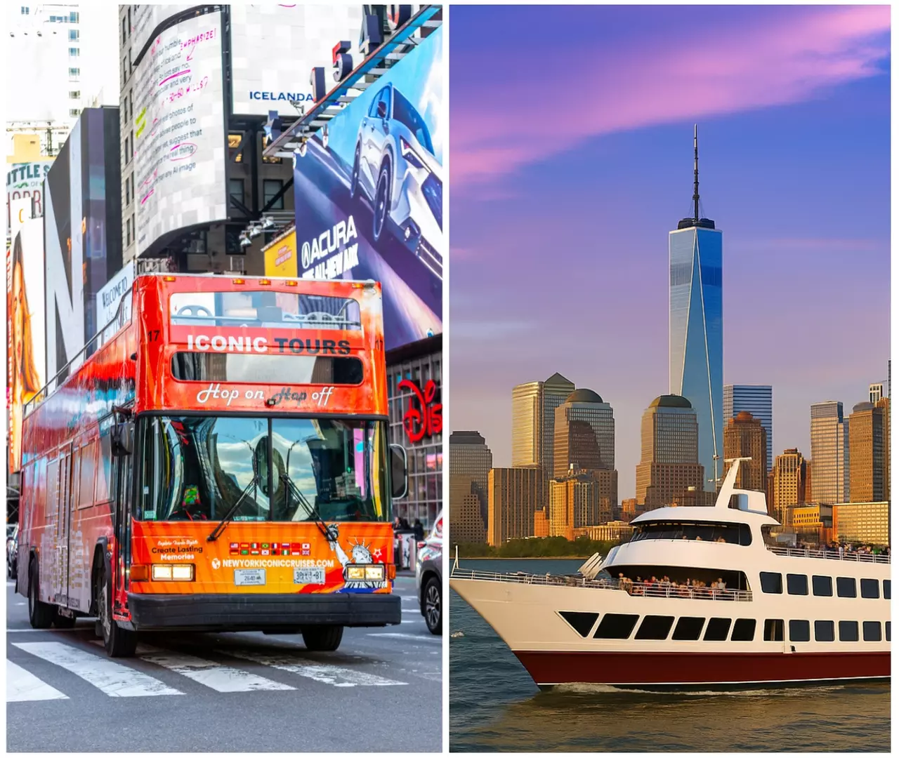 Double Views: NYC Night Bus Tour and Free Statue of Liberty Day Cruise