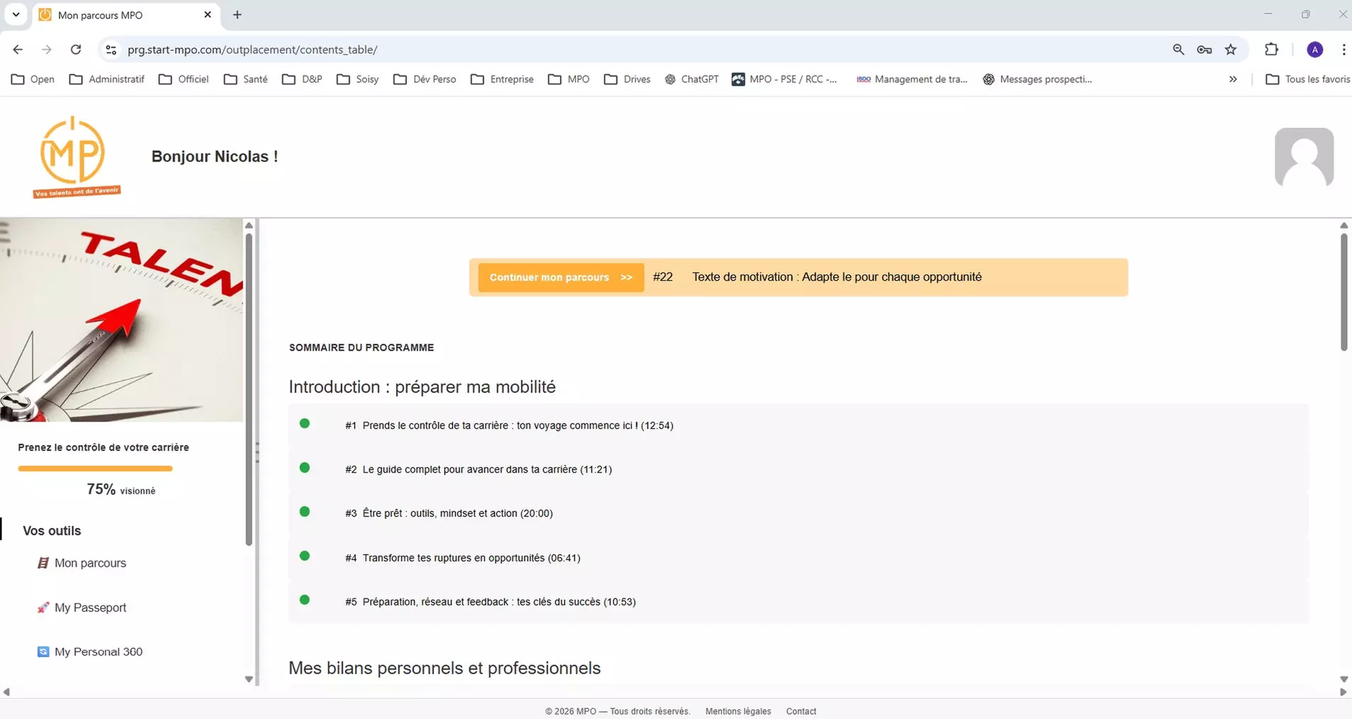 Accès de 3 ou 6 mois à la plateforme de transition professionnelle MPO