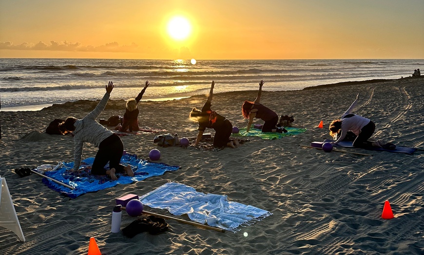 Image 3: Join a Beach Yoga, Sunset Barre & Yin Yoga Class on the Beach 