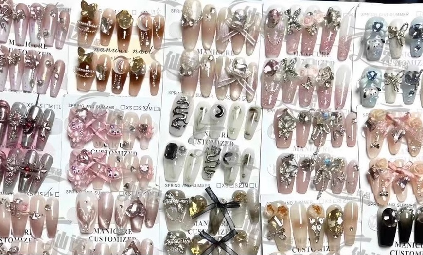 Image 1: Get Fancy with 2D Fancy or 3D Luxury Diamond Handmade Press on Nails at Ms Young (Up to 76% Off)