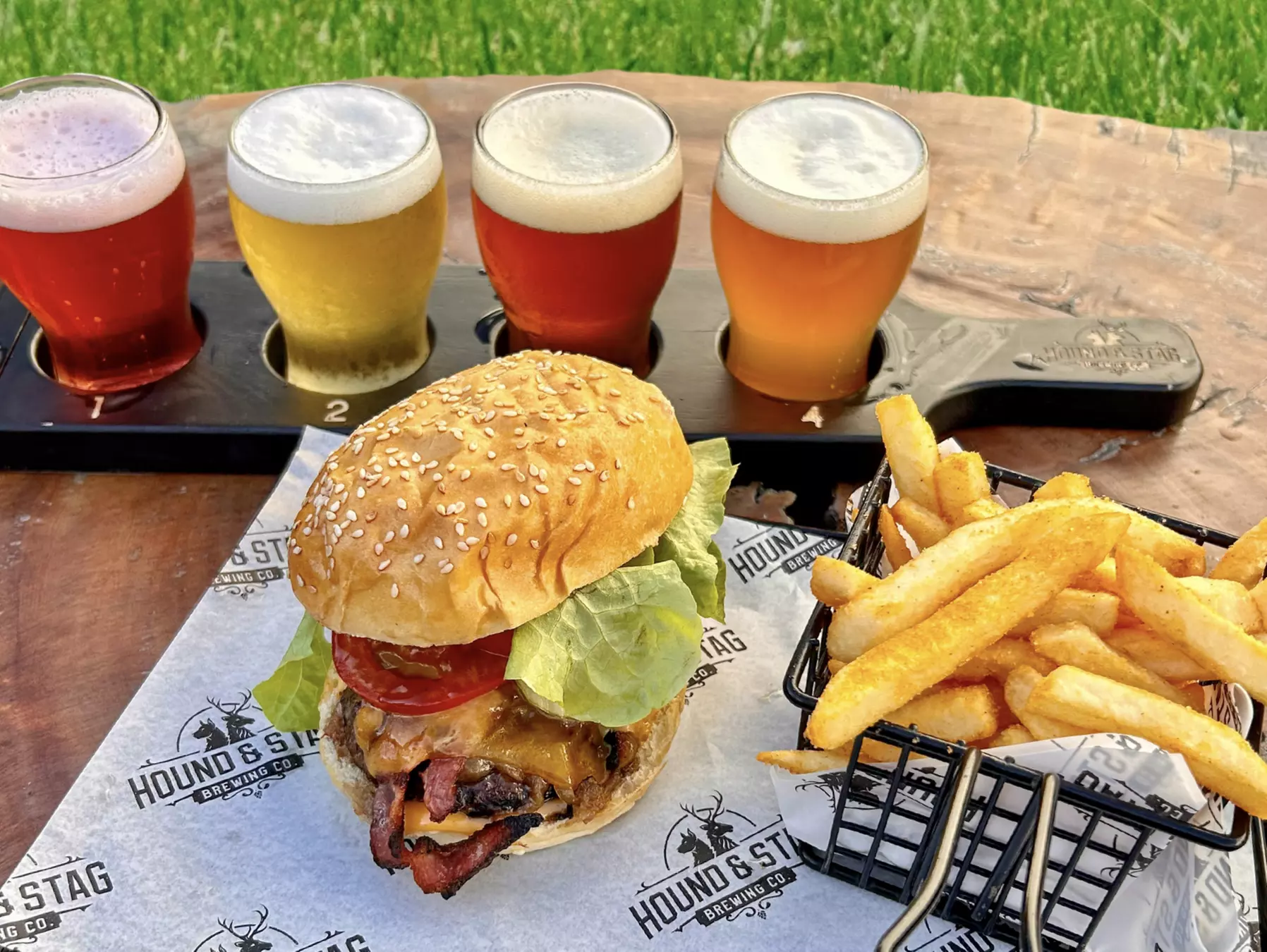 Choice of Burger and Chips and Beer Paddle for Up to Four People